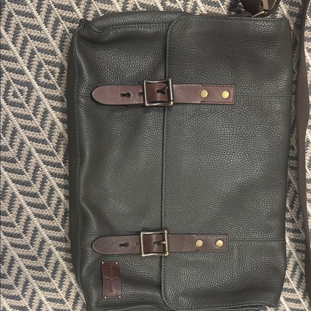 Cole Haan Green and Brown Messenger Bag with Buckle Straps